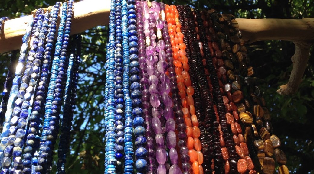 Lapis, Amethyst, Carnelian, Garnet, Sunstone, and Tiger Eye necklaces